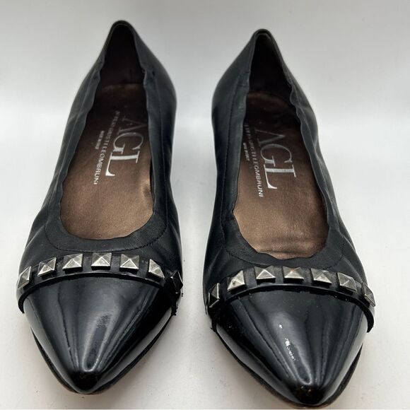 AGL ladies Leather shoes 40 Us 10 black rockstud Pumps capsule modern minimalist - Picture 3 of 14
